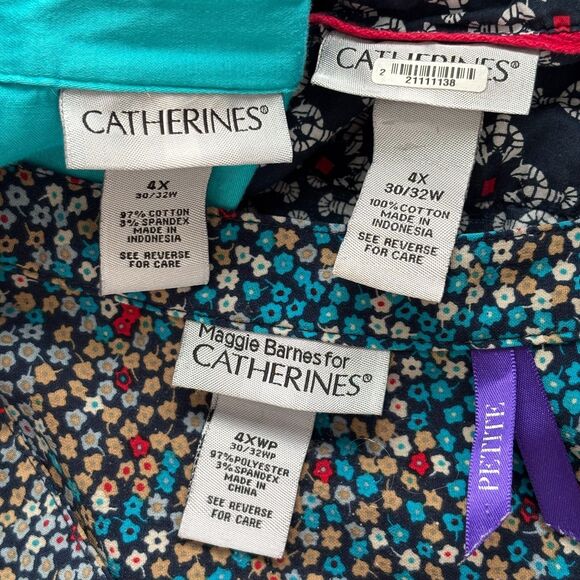 Catherines Women Lot Button Front Shirts Roll Tab Sleeve Print Solid 4X C137 - Picture 12 of 13